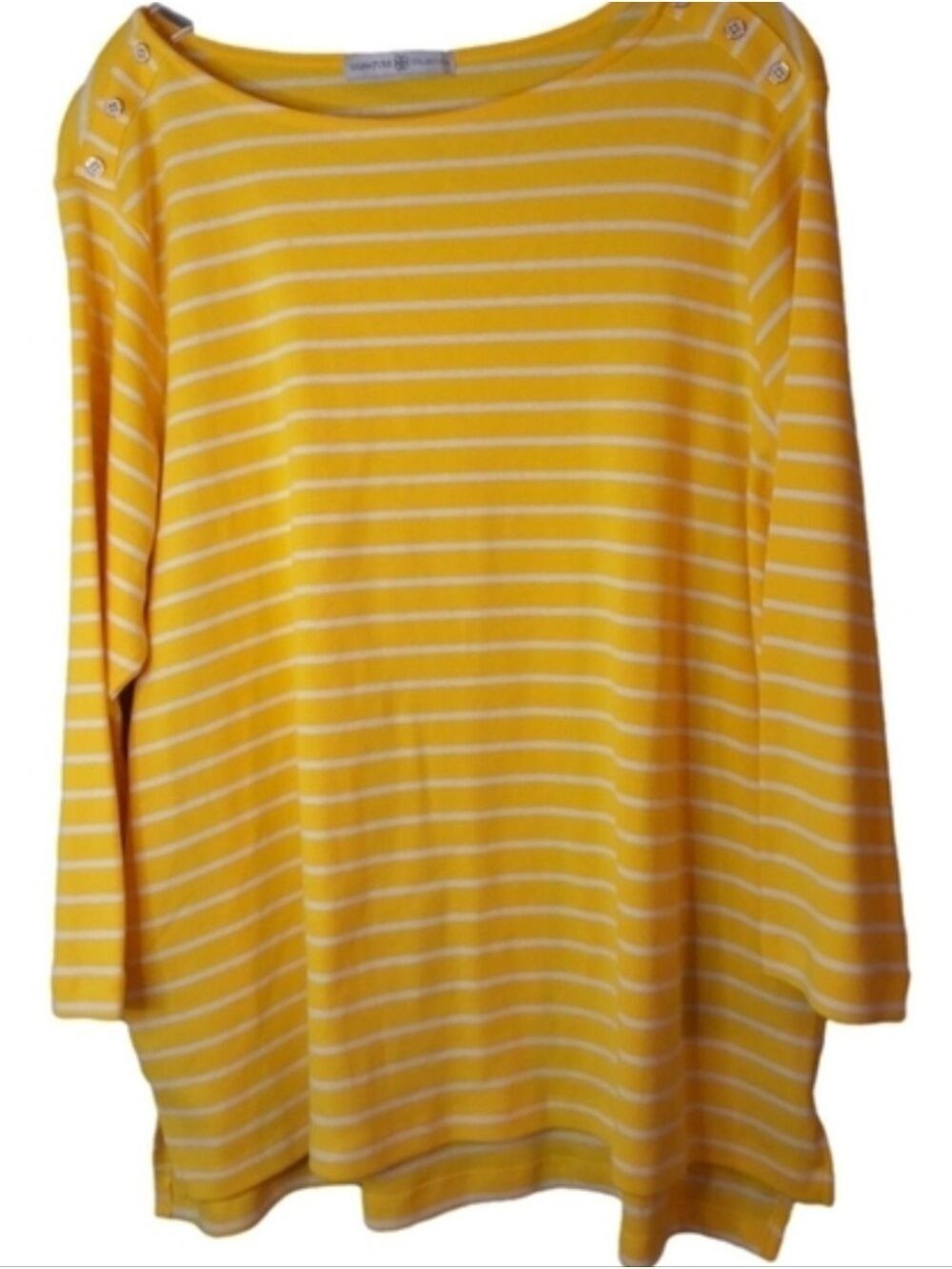 Signature Collection Yellow White Striped Button Shoulder Tunic Top Plus Size 2X - Picture 7 of 7